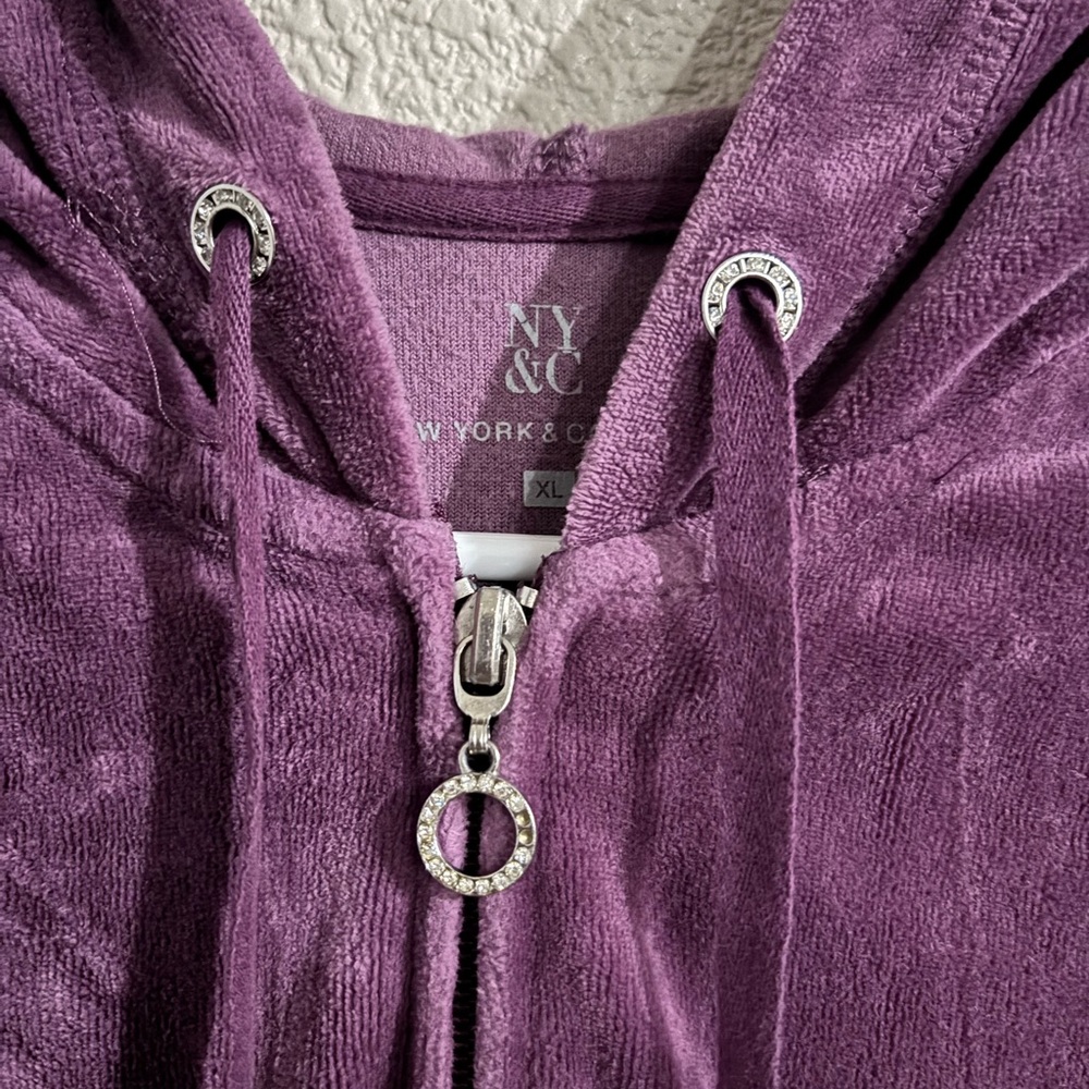 New York & Company Purple Velour Zip Hoodie - Picture 2 of 3